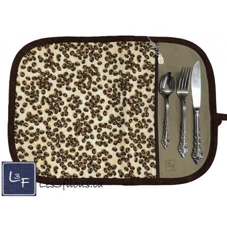 Grains de café Coffee Napperon avec Pochette Personnalisé Prêt à Broder NAP293 poche beige
