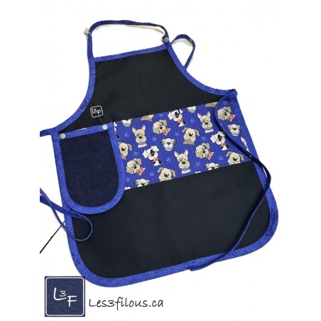 Chiens Tablier pour Enfant Avec Essuie-mains Couleur Marine prêt à Broder TEN-098P
