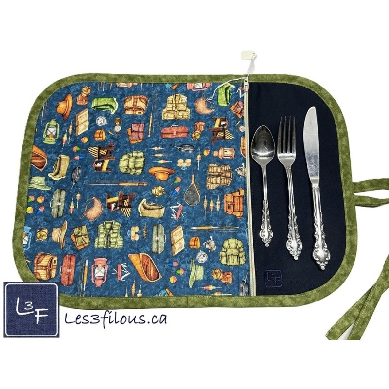 Pèche Camping Nature Napperon avec Pochette Personnalisé Prêt à Broder NAP-315P