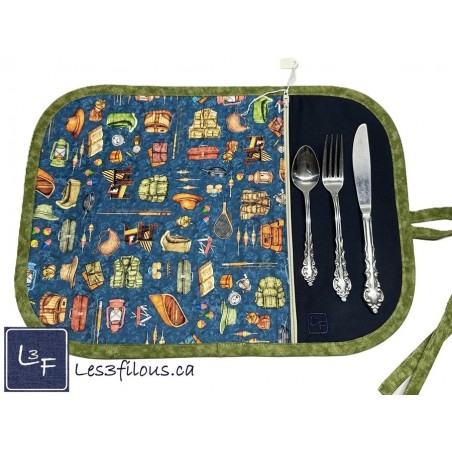 Pèche Camping Nature Napperon avec Pochette Personnalisé Prêt à Broder NAP-315P