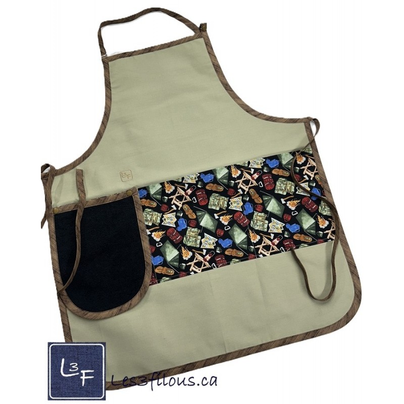 Camping Plein Air Nature Tablier Adulte avec Essuie-mains Prêt à Broder TEM-240P