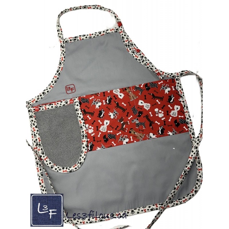 Petits Chiens Tablier Avec Essuie-mains Enfant Couleur Gris prêt à Broder TEN-215P