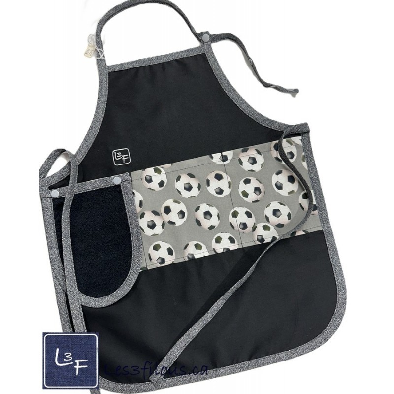 Ballons De Soccer Tablier Avec Essuie-mains Enfant Couleur Noir prêt à Broder TEN-217P