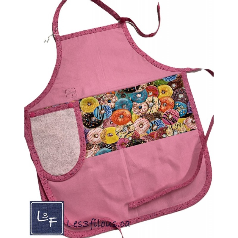 Beigne Donut Tablier Enfant Couleur Rose avec essuie-mains Prêt à Broder TEN-222P