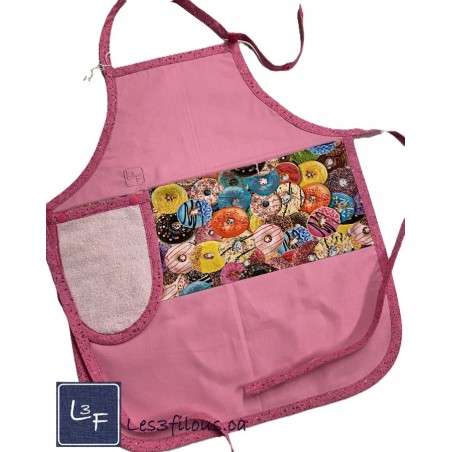 Beigne Donut Tablier Enfant Couleur Rose avec essuie-mains Prêt à Broder TEN-222P