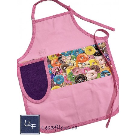 Beigne Donut Tablier Enfant Couleur Rose avec essuie-mains Prêt à Broder TEN-223P