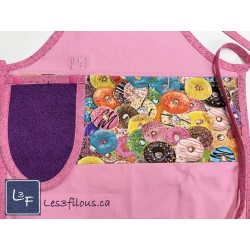 Beigne Donut Tablier Enfant Couleur Rose avec essuie-mains Prêt à Broder TEN-223P