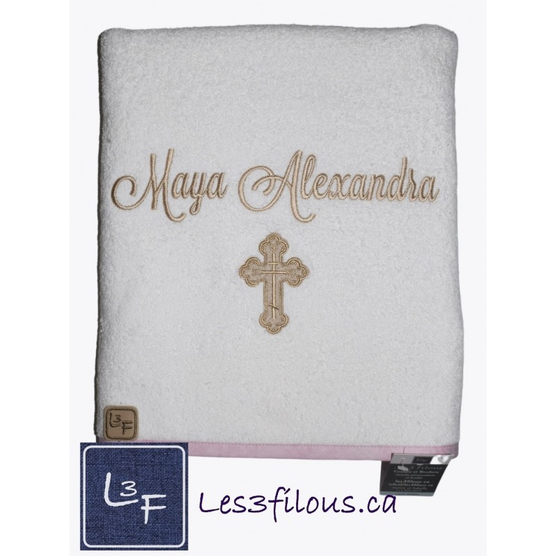Baptême Drap de Bain Brodé et Personnalisé EVE-008