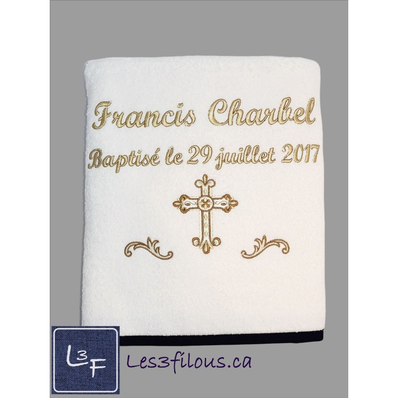 Baptême Drap de Bain Brodé et Personnalisé EVE-009