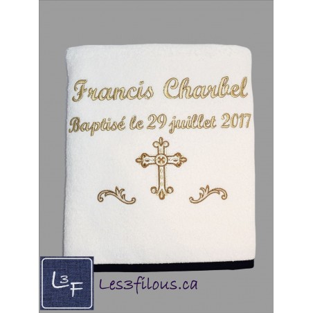 Baptême Drap de Bain Brodé et Personnalisé EVE-009