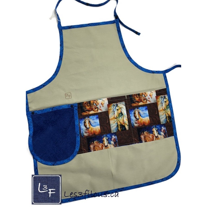 Cheval Chevaux Tablier Kaki avec Essuie-mains Adulte Prêt à Broder TEM-272P