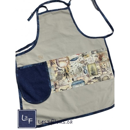 Mer Nautique Voilier Tablier Kaki avec Essuie-mains Adulte Prêt à Broder TEM-274P