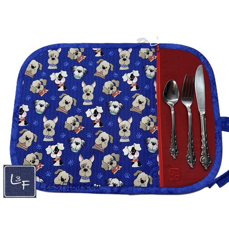 Chiens Napperon avec Pochette Prêt à Broder Personnalisé NAP-339P