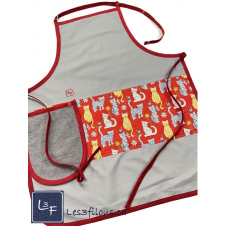 Chats avec Paillettes Tablier Adulte avec Essuie-mains Prêt à Broder TEM-269P