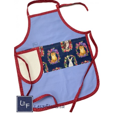 Animaux de la Foret Lapin Renard Hibou Tablier Enfant avec Essuie-mains Prêt à Broder TEN-256P