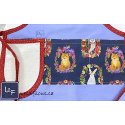 Animaux de la Foret Lapin Renard Hibou Tablier Enfant avec Essuie-mains Prêt à Broder TEN-256P