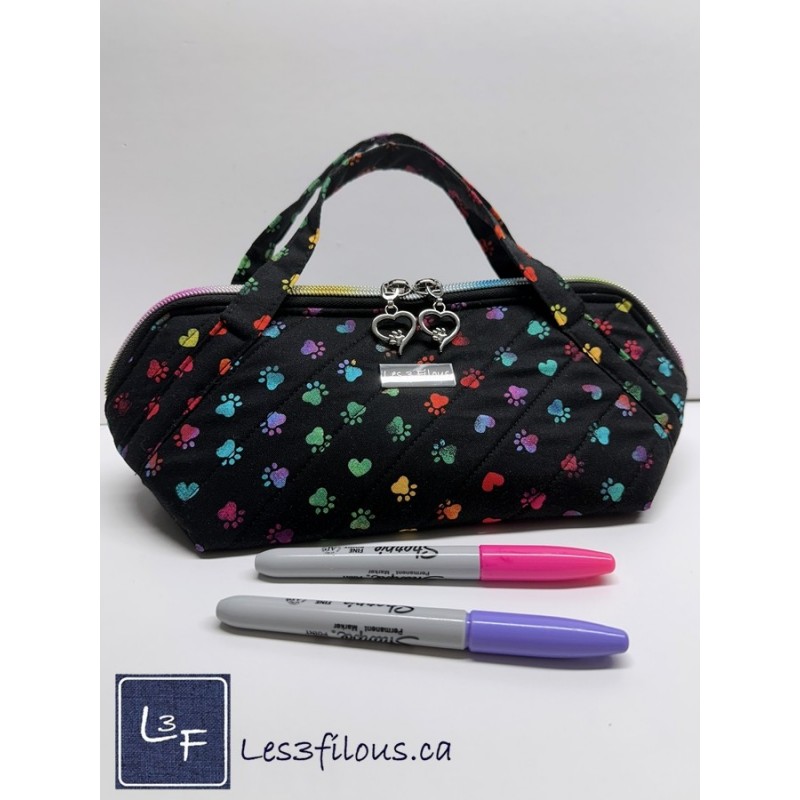 Pattes de Chiens Chats et Coeurs Pochette Mia Petit Sac tout usage ( Coffre à crayons, Trousse à maquillage,Voyage) POC-149