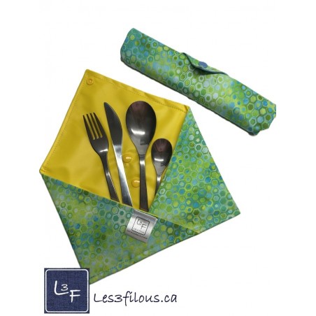 Hexagone Vert Jaune Pochette à Ustensiles Roulable et Réutilisable (Ustensiles inclus) UST-020