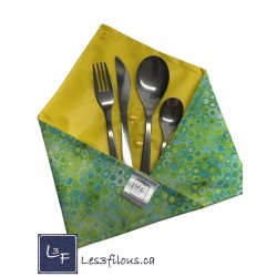 Hexagone Vert Jaune Pochette à Ustensiles Roulable et Réutilisable (Ustensiles inclus) UST-020