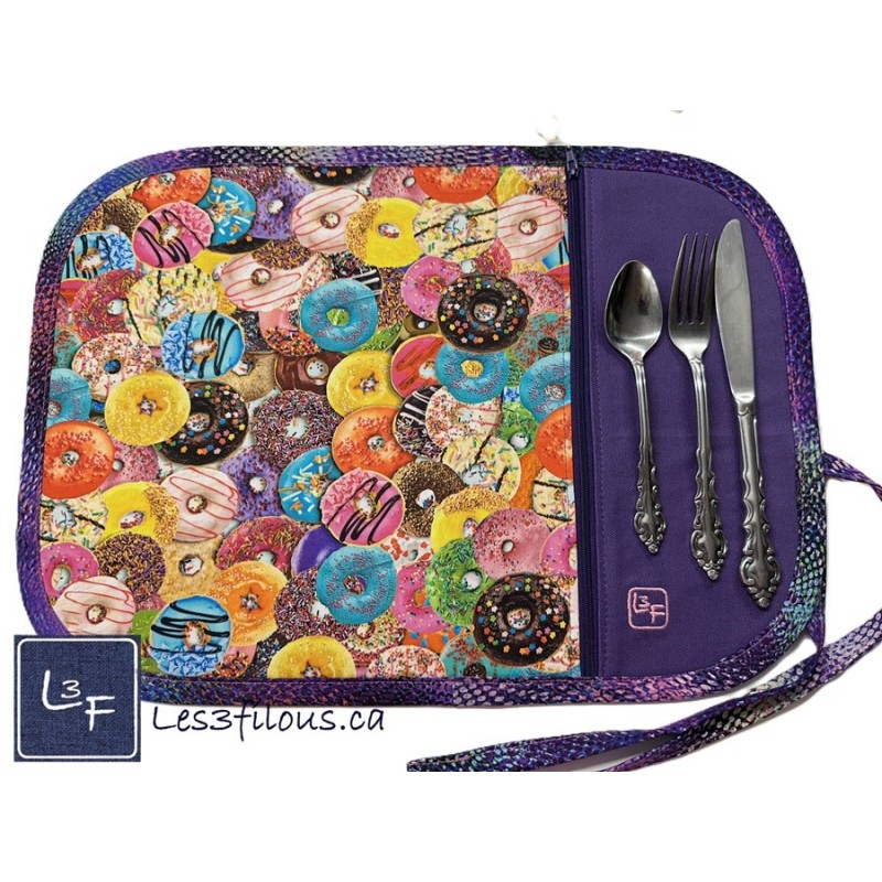 Beigne Donuts Napperon avec Pochette Personnalisé Prêt à Broder NAP-359P