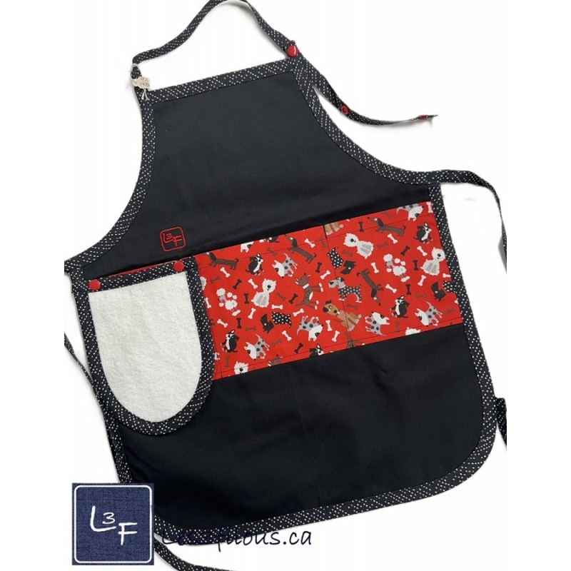 Petits Chiens Tablier Avec Essuie-mains Enfant Couleur Noire prêt à Broder TEN-266P