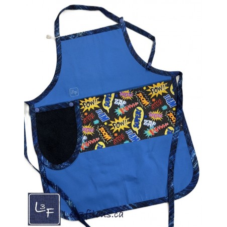 Pow Wow Super Héros Dessin Animé Tablier Enfant BleuEssuie-main Prêt à Broder TEN-268P