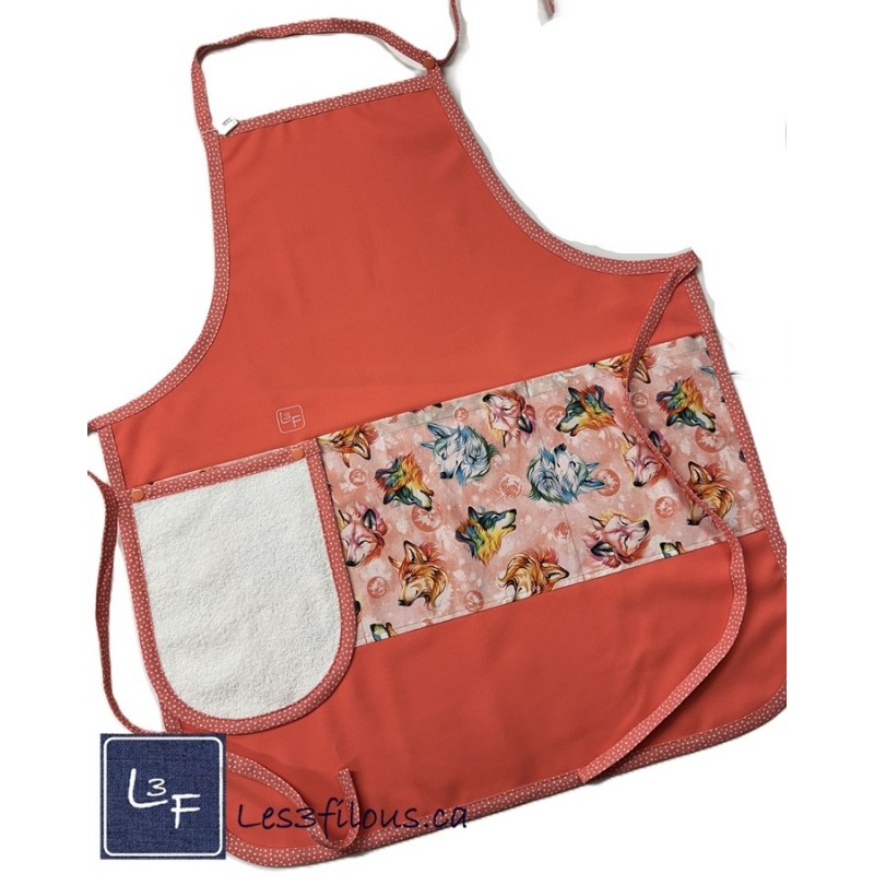 Loups Tablier avec Essuie-mains Adulte Corail Prêt à Broder TEM-314AP