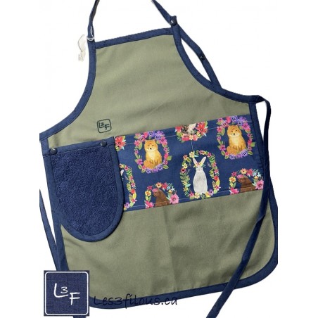 Animaux de la Foret Lapin Renard Hibou Tablier Enfant avec Essuie-mains Prêt à Broder TEN-272P