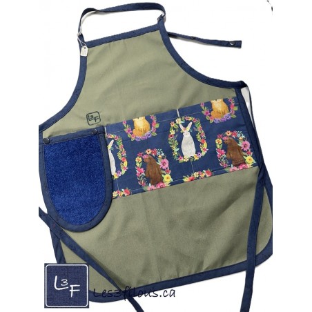 Animaux de la Foret Lapin Renard Hibou Tablier Enfant avec Essuie-mains Prêt à Broder TEN-273P