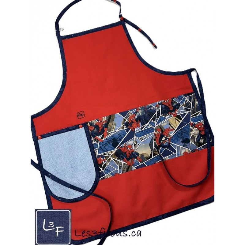 Super Héros Spiderman Tablier Adulte avec Essuie-mains Couleur Rouge Prêt à Broder TEM-318P