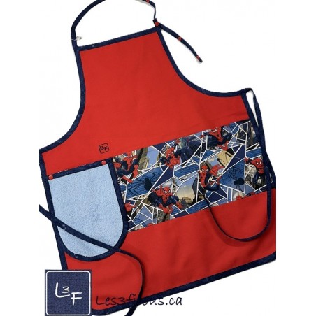 Super Héros Spiderman Tablier Adulte avec Essuie-mains Couleur Rouge Prêt à Broder TEM-318P