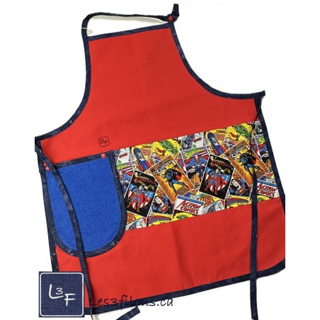 Super Héros Superman Tablier Adulte avec Essuie-mains Couleur Rouge Prêt à Broder TEM-311P