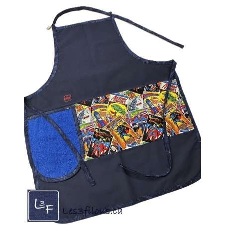 Super Héros Superman Tablier Adulte avec Essuie-mains Couleur Marine Prêt à Broder TEM-324P