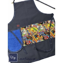 Super Héros Superman Tablier Adulte avec Essuie-mains Couleur Marine Prêt à Broder TEM-324P