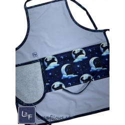 Chats Noirs et Lune sur fond bleu Tissu TIS-0572*