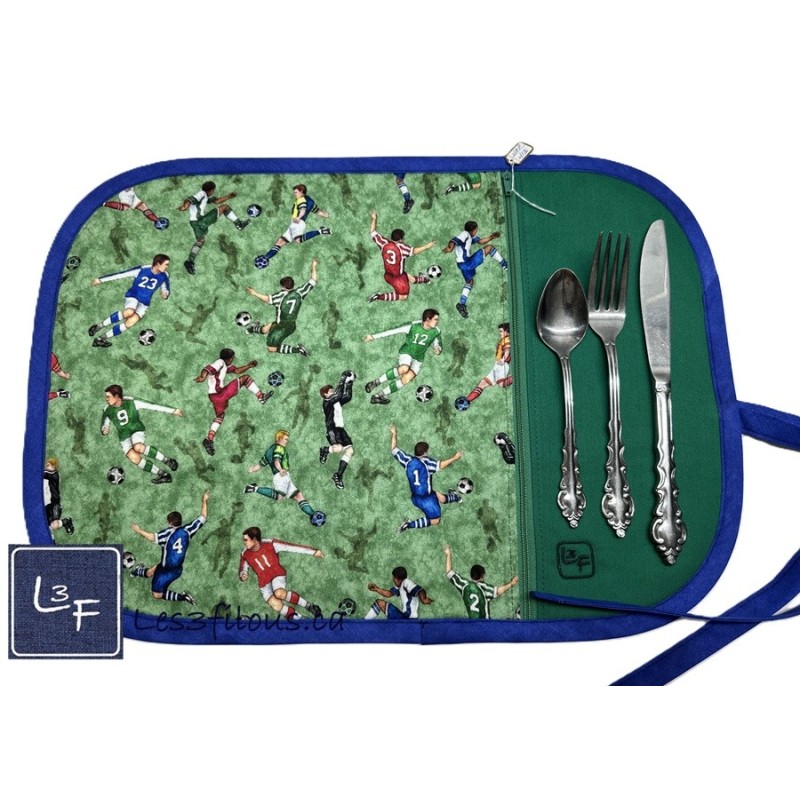 Joueurs de Soccer Sport Napperon avec Pochette Personnalisé Prêt à Broder NAP-412P