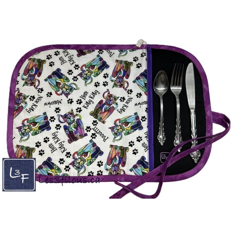 Chats Nice Kitty Napperon avec Pochette Prêt à Broder Personnalisé NAP-414P