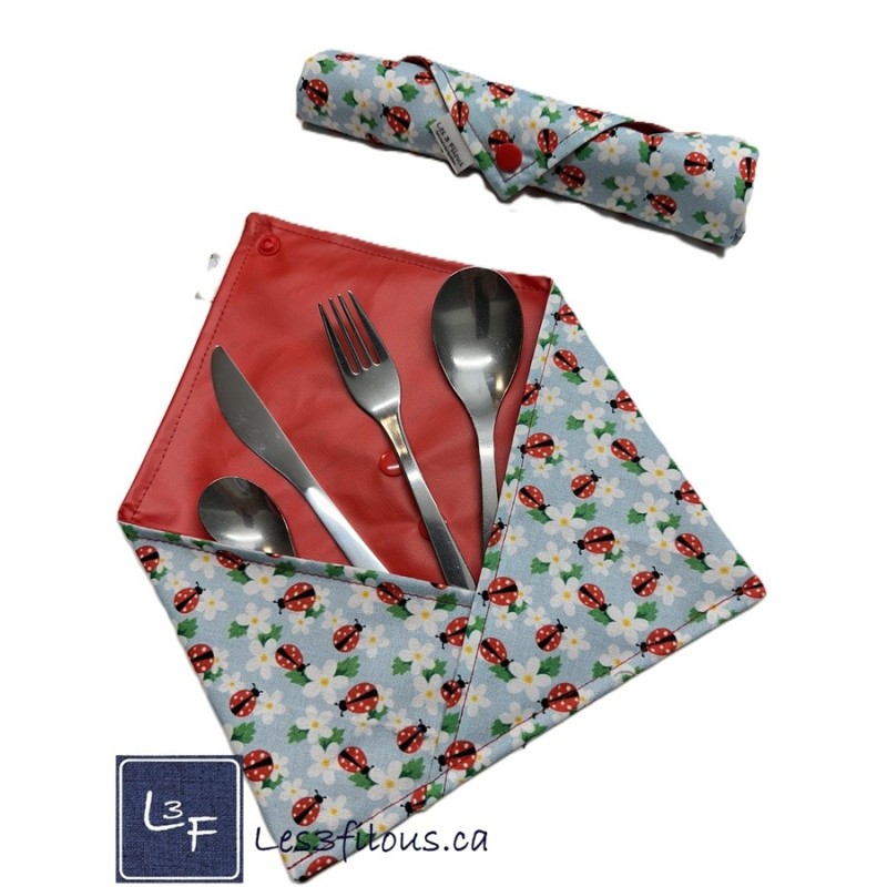 Coccinelles Pochette à Ustensiles Roulable et Réutilisable (Ustensiles inclus) UST-025p