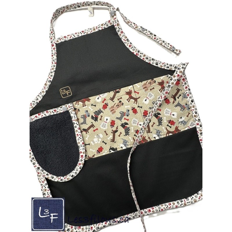 Petits Chiens Tablier Avec Essuie-mains Enfant Couleur Noire prêt à Broder TEN-284P