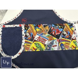 Superman Super Héros Dessin Animé Tablier Enfant avec Essuie-main Prêt à Broder TEN-290P