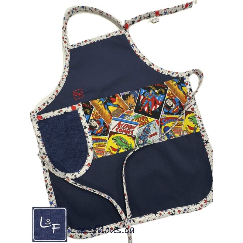 Superman Super Héros Dessin Animé Tablier Enfant avec Essuie-main Prêt à Broder TEN-290P
