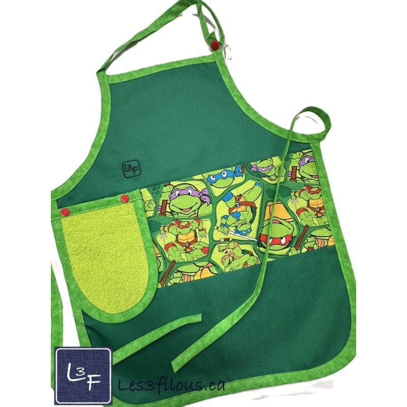Ninja Turtles Tortues Ninja Super Héros Dessin Animé Tablier Enfant avec Essuie-main Prêt à Broder TEN-291P