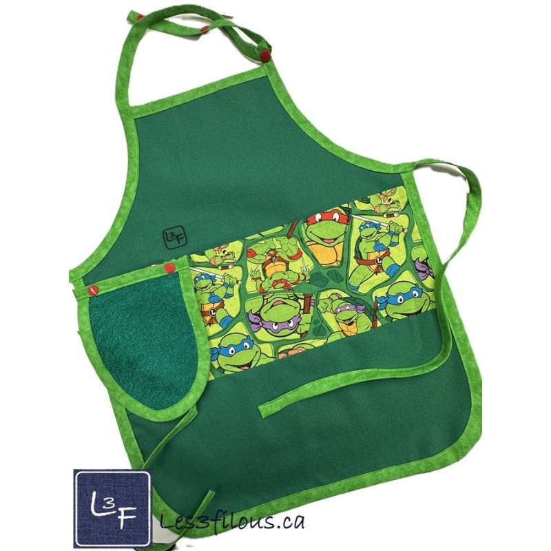 Ninja Turtles Tortues Ninja Super Héros Dessin Animé Tablier Enfant avec Essuie-main Prêt à Broder TEN-292P