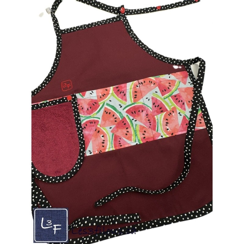 Melon d'eau Tablier Enfant avec essuie-mains Bourgogne Prêt à Broder TEN-312P
