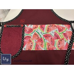 Melon d'eau Tablier Enfant avec essuie-mains Bourgogne Prêt à Broder TEN-312P