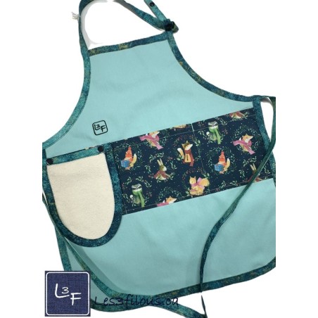 Animaux de la Foret en Hiver Renard Raton Laveur Ecureuil Tablier Enfant avec Essuie-mains Prêt à Broder TEN-311P