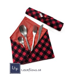 Carreauté Rouge et Noir Pochette à Ustensiles Roulable et Réutilisable (Ustensiles inclus)