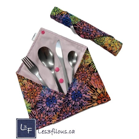 Explosion de Couleur Pochette à Ustensiles Roulable et Réutilisable (Ustensiles inclus)