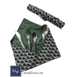 Carreauté vert et Noir Pochette à Ustensiles Roulable et Réutilisable (Ustensiles inclus)