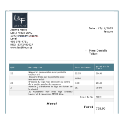 Commande Spéciale napperons MMe Talbot